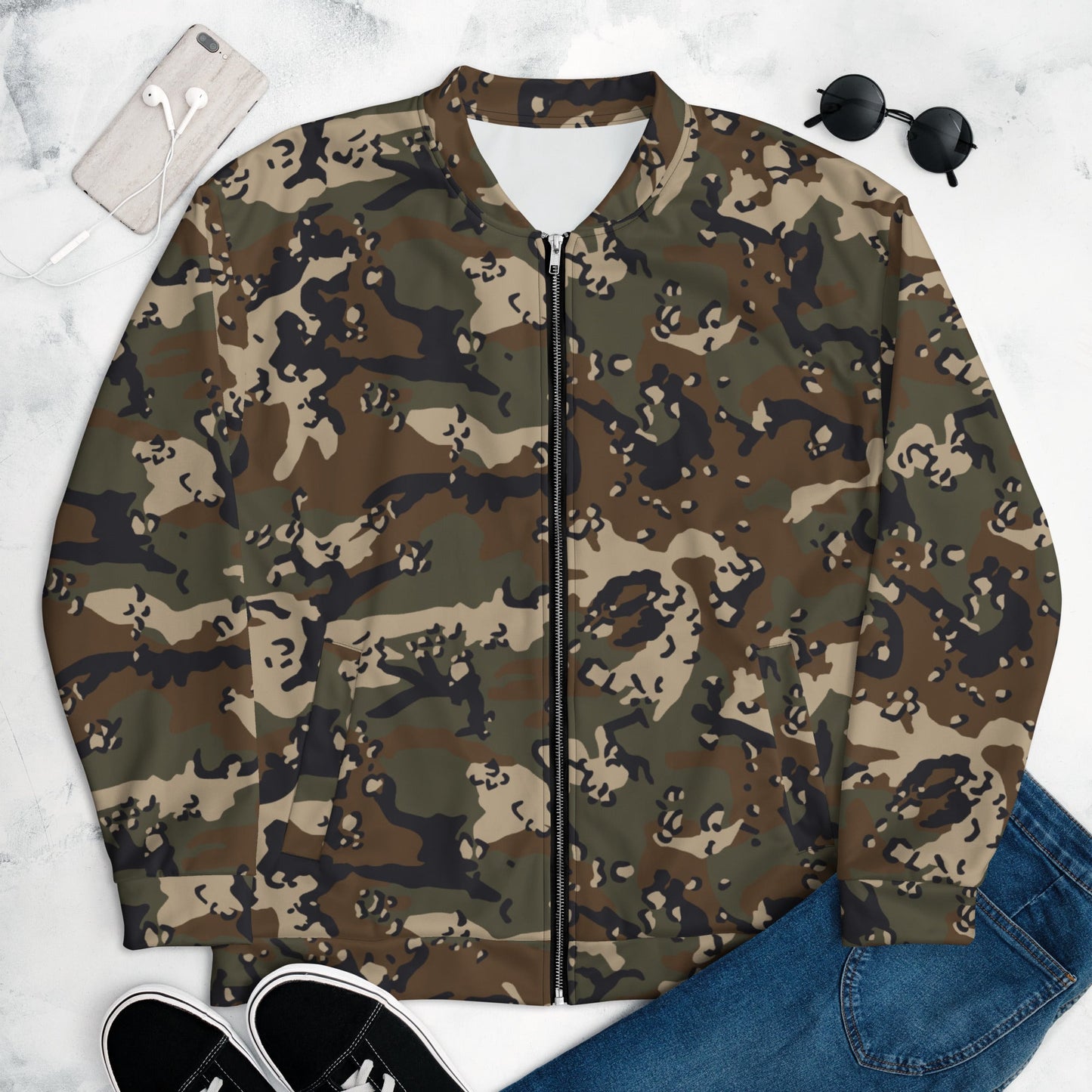 Chocolate Chip Woodland CAMO Unisex Bomber Jacket - XS