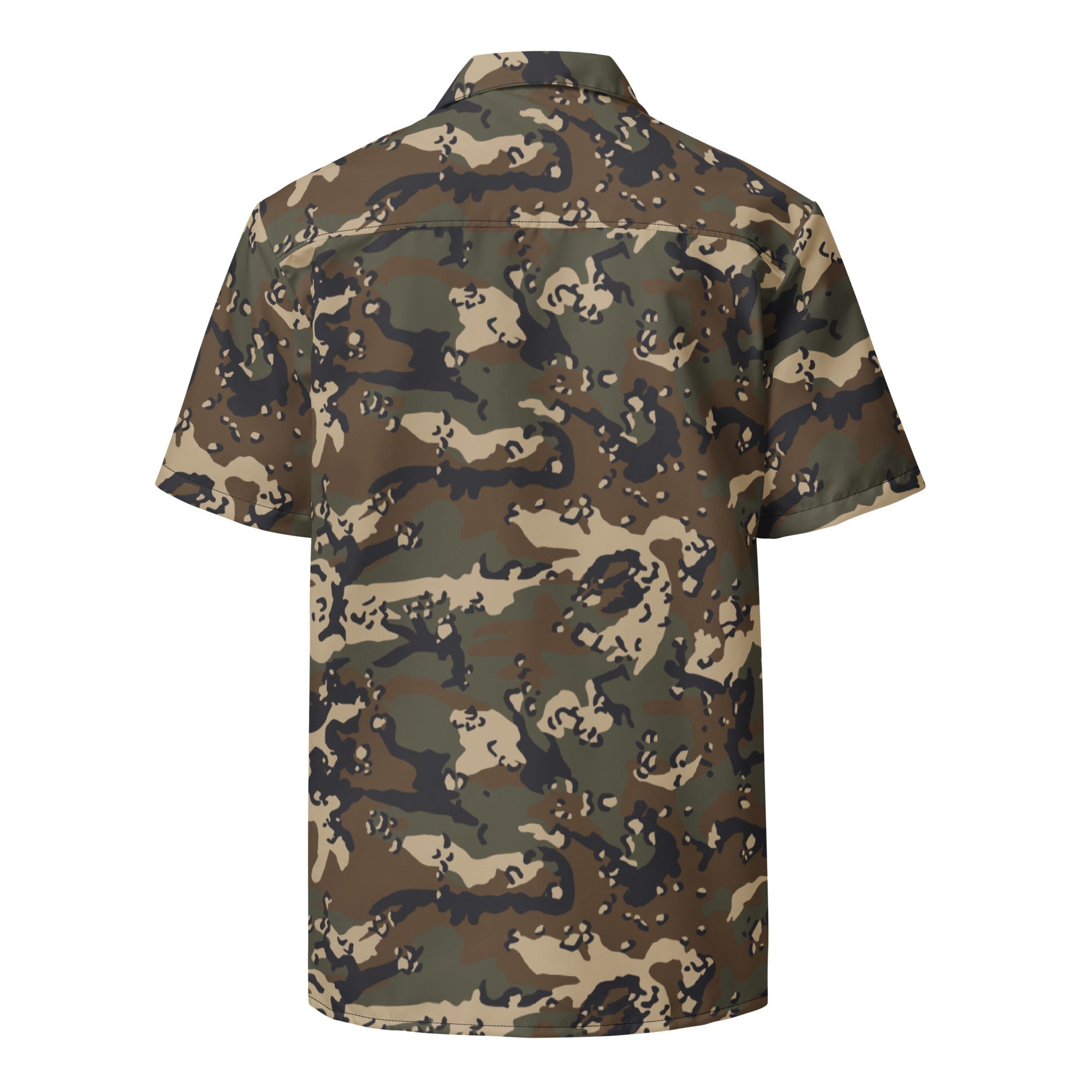 CAMO HQ - Chocolate Chip Woodland CAMO Unisex Short-Sleeve Button