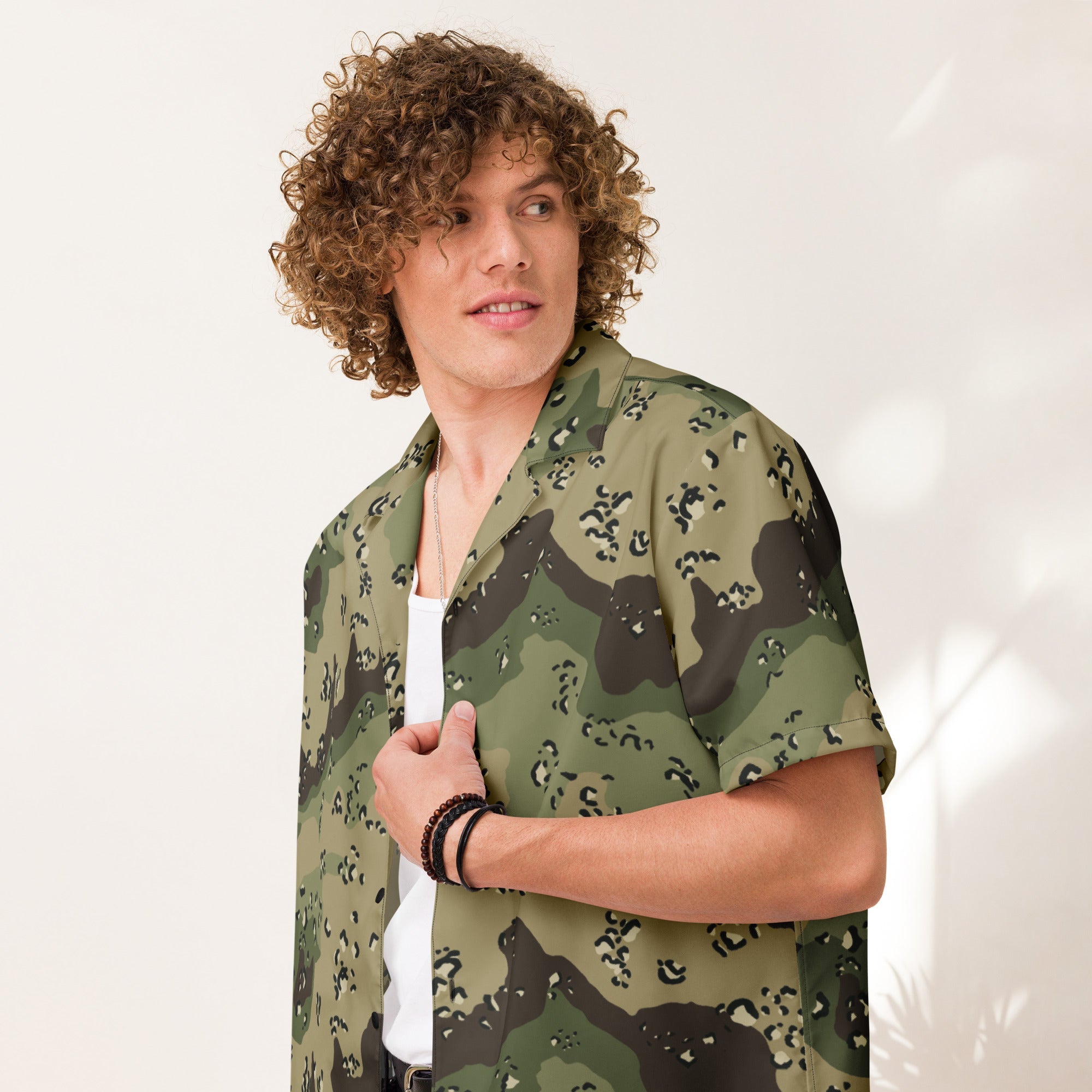 CAMO HQ - Chocolate Chip Woodland CAMO Unisex Short-Sleeve Button