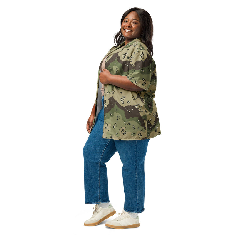 Chocolate Chip Woodland CAMO Unisex Short-Sleeve Button Shirt - Button-Up