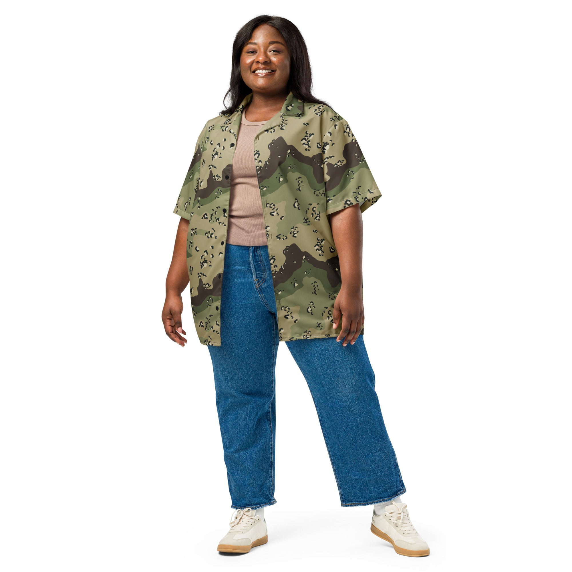 CAMO HQ - Chocolate Chip Woodland CAMO Unisex Short-Sleeve Button