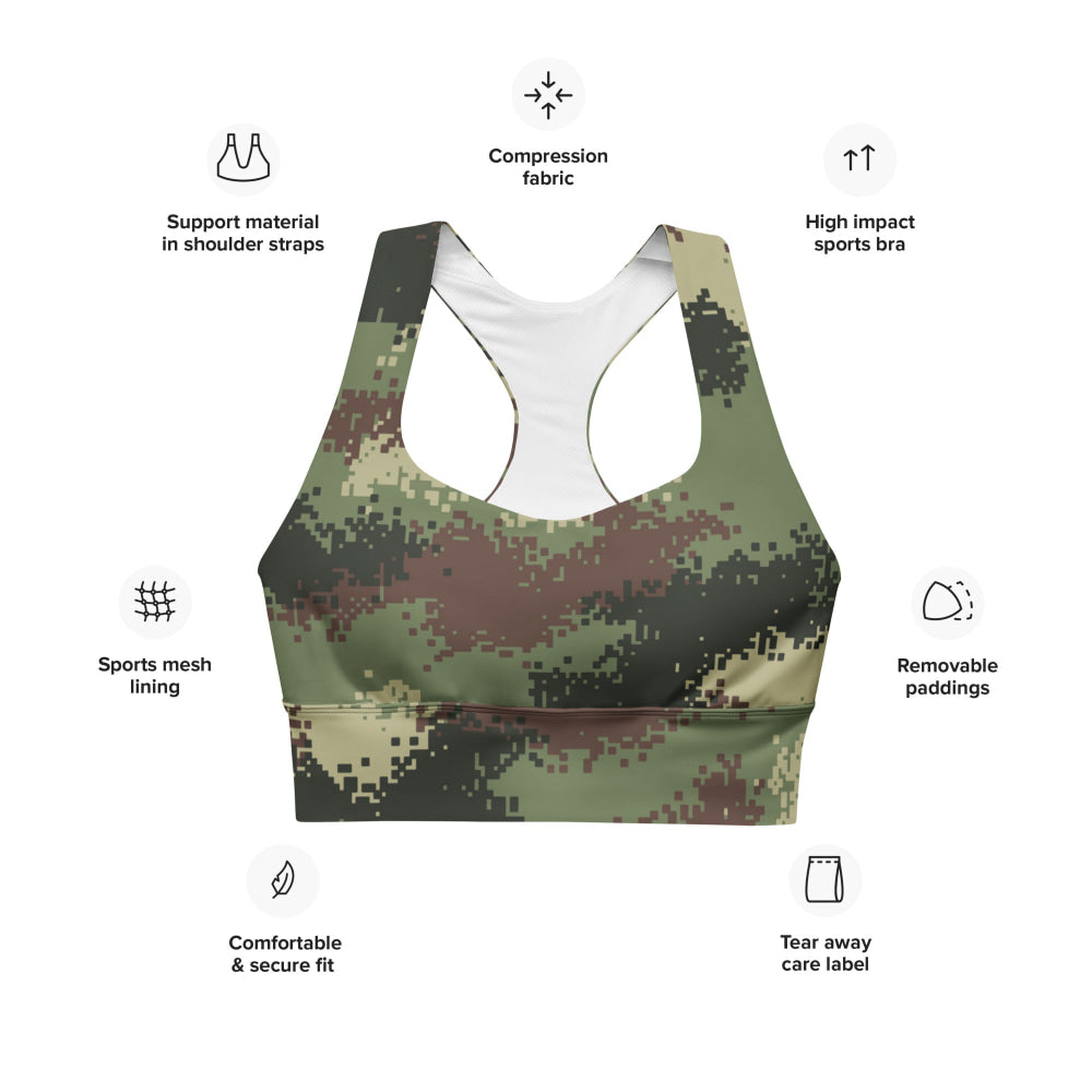 Colombian Camflado Pixelado Digital CAMO Longline sports bra - Womens Sports Bra