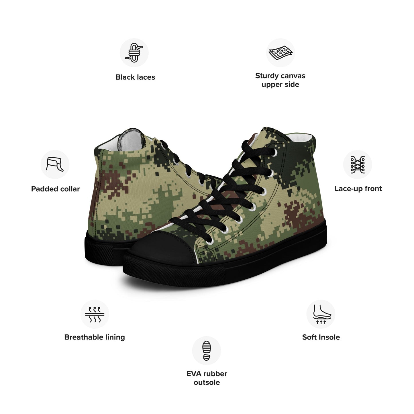 Colombian Digital Camflado Pixelado CAMO Mens high top canvas shoes - High Top Canvas Shoes