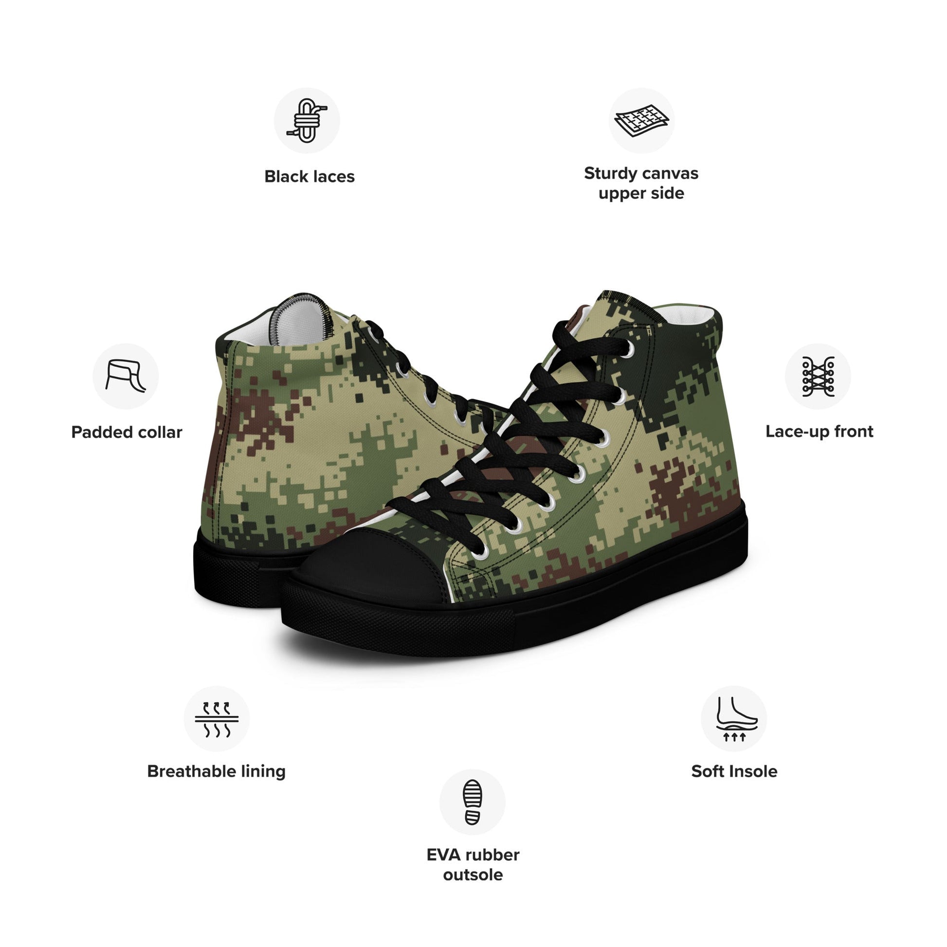 Colombian Digital Camflado Pixelado CAMO Mens high top canvas shoes - High Top Canvas Shoes