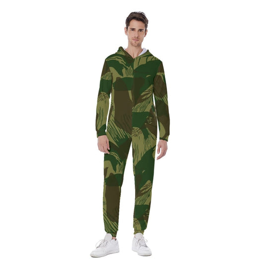 Congo Brushstroke CAMO Men’s Hooded Jumpsuit - S / White - Mens