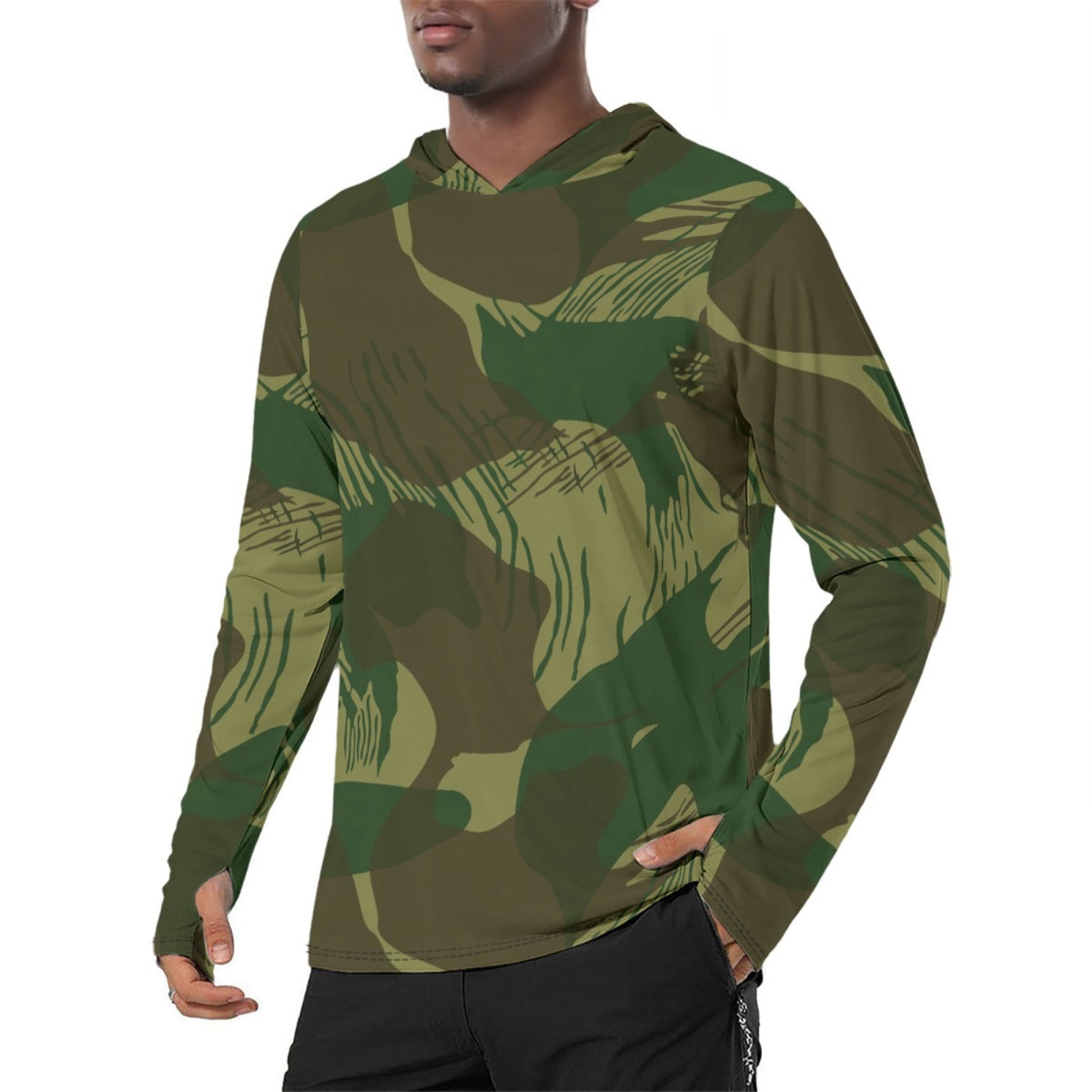 Congo Brushstroke CAMO Mens Sunscreen Sports Hoodie With Thumb Holes Hoodies