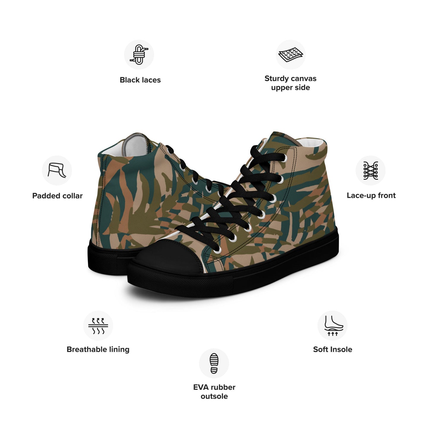 Congo Grasslands CAMO Mens high top canvas shoes - High Top Canvas Shoes