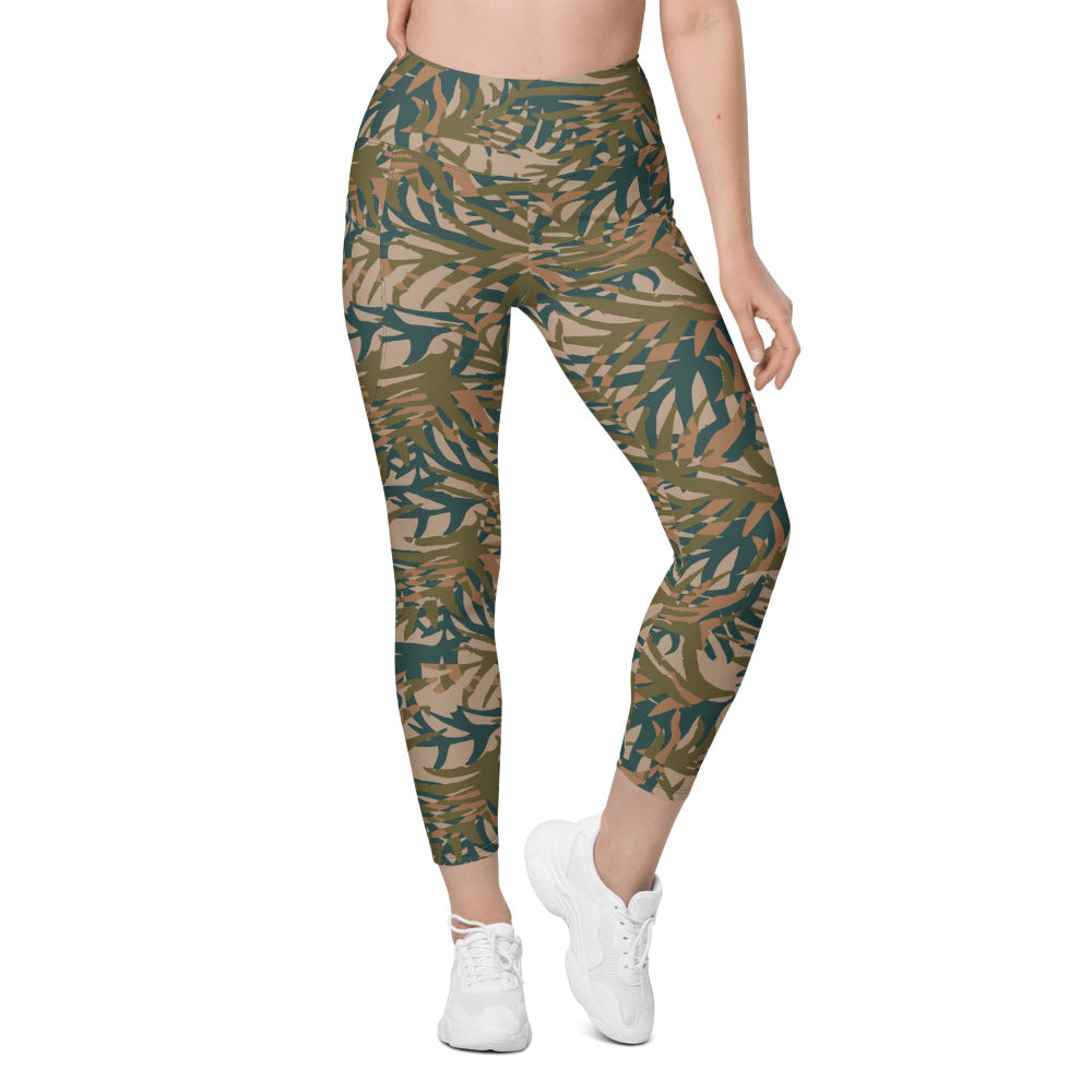 Congo Kin Presidential Guard Grasslands CAMO Leggings with pockets - Womens With Pockets