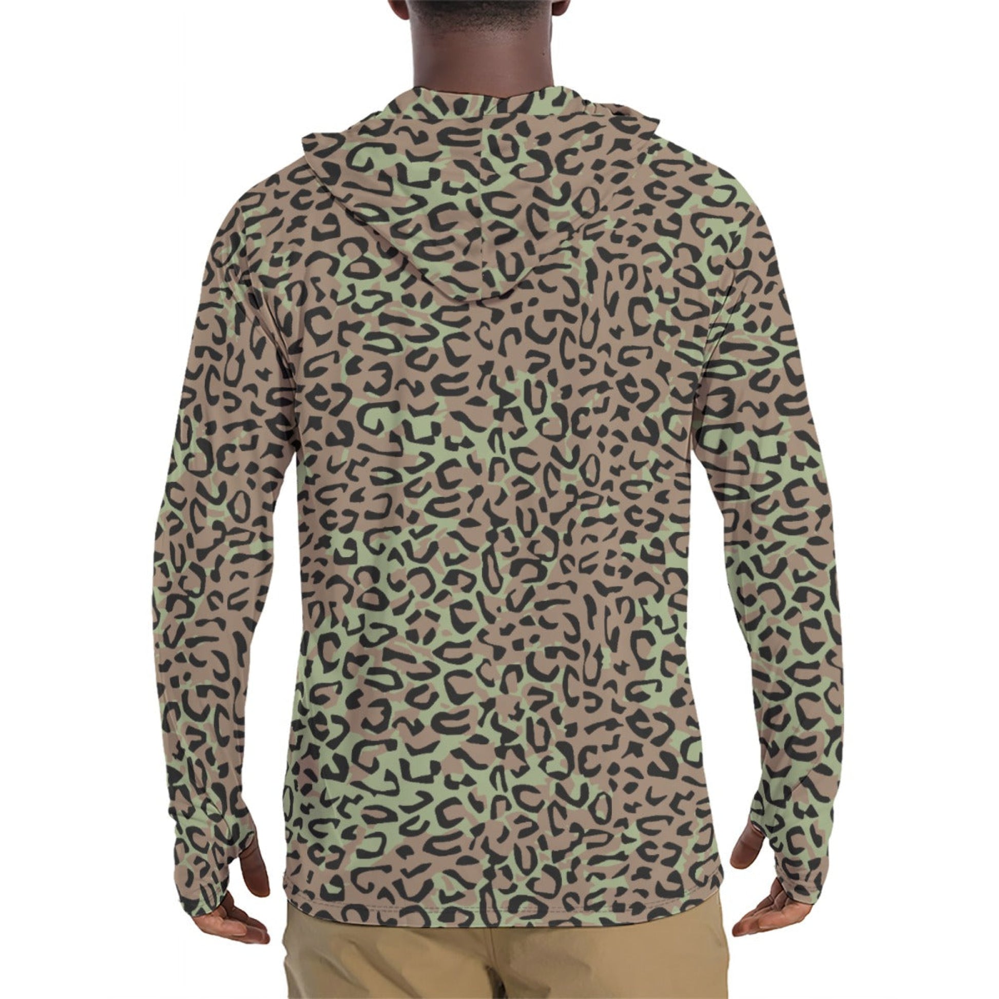 Congo (Zaire) Leopard Spot CAMO Mens Sunscreen Sports Hoodie With Thumb Holes
