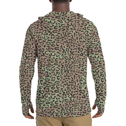 Congo (Zaire) Leopard Spot CAMO Mens Sunscreen Sports Hoodie With Thumb Holes