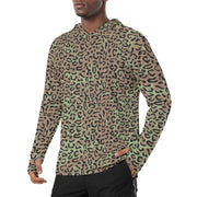 Leopard Spot Zaire CAMO Mens Sunscreen Sports Hoodie With Thumb Holes - S / White