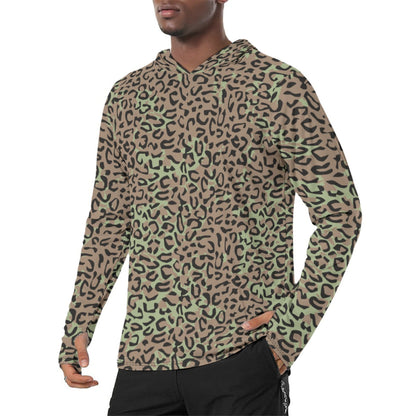 Congo (Zaire) Leopard Spot CAMO Mens Sunscreen Sports Hoodie With Thumb Holes - S / White