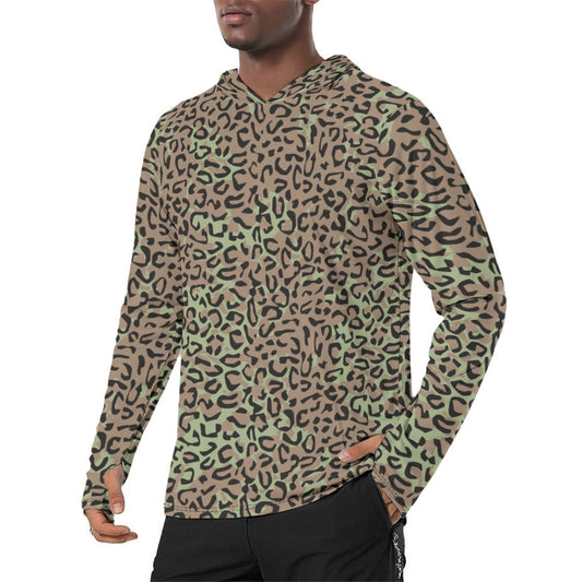 Congo (Zaire) Leopard Spot CAMO Mens Sunscreen Sports Hoodie With Thumb Holes - S / White