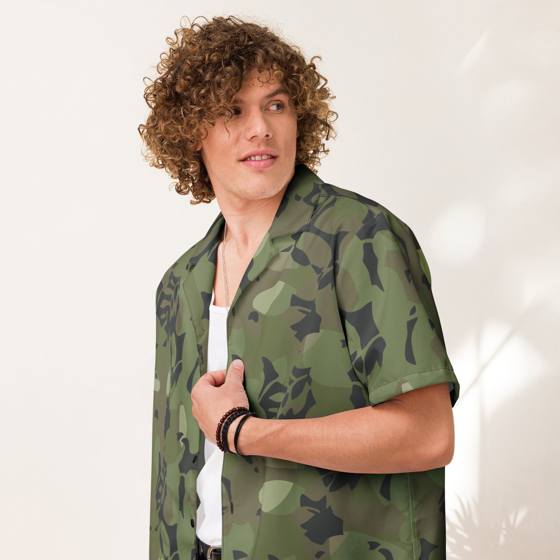 Cuban Elm Leaf Special Troops CAMO Unisex Short-Sleeve Button Shirt