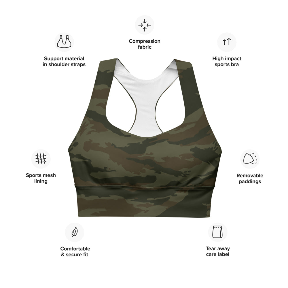 Cuban Lizard Olive CAMO Longline sports bra - Womens Sports Bra