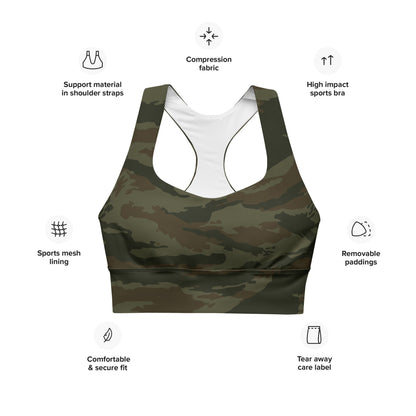 Cuban Lizard Olive CAMO Longline sports bra - Womens Sports Bra