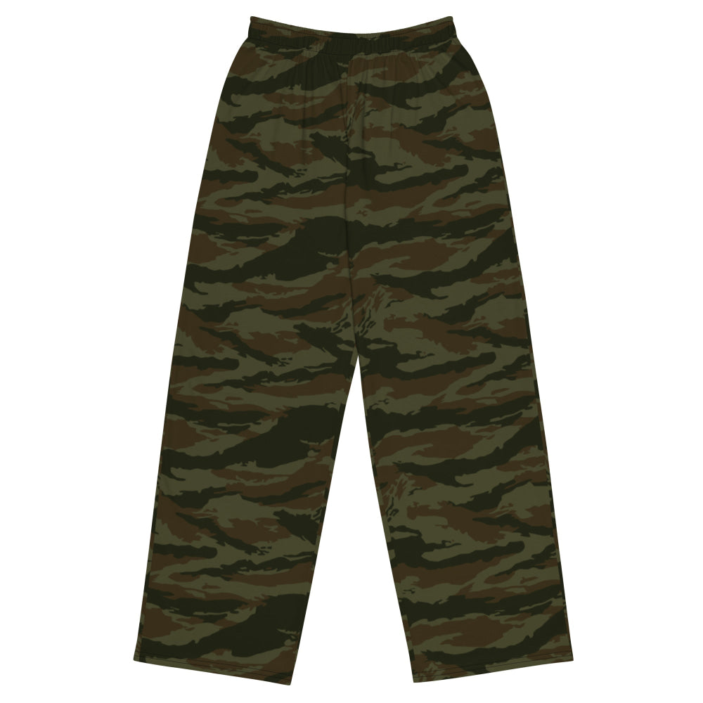 Cuban Lizard Olive CAMO unisex wide-leg pants - 2XS - Unisex Wide-Leg Pants