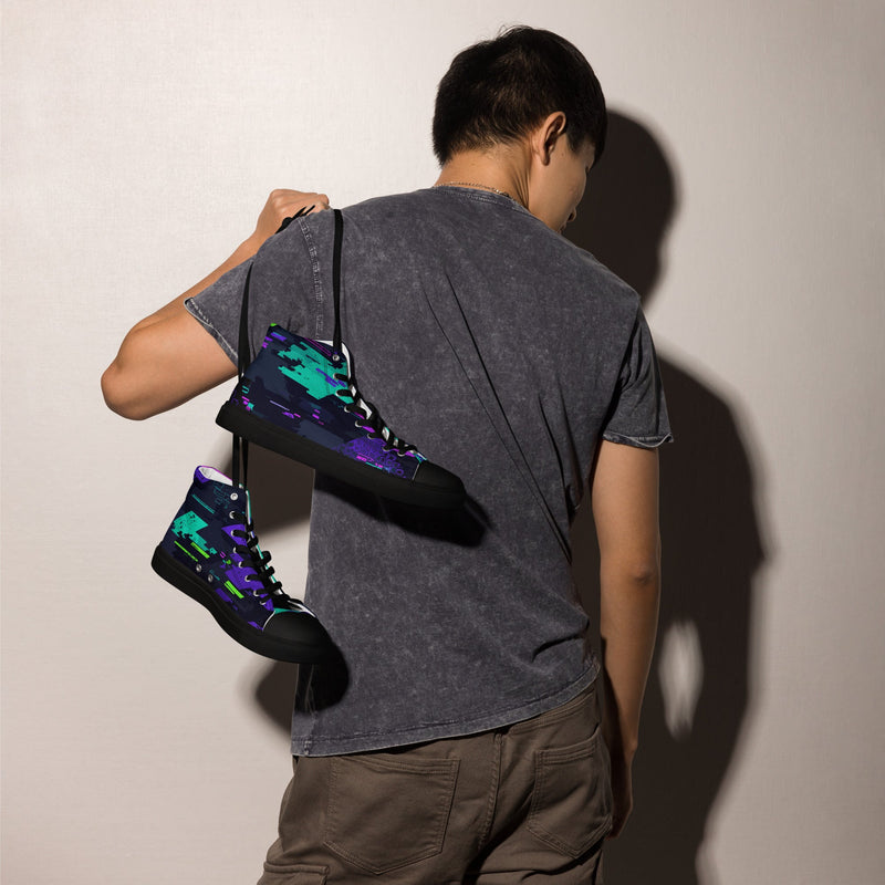 Cyberveil Iridescent Glitch CAMO Mens High-Top Canvas Shoes