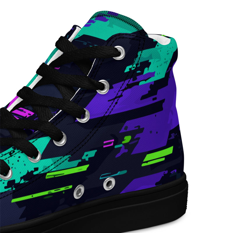 Cyberveil Iridescent Glitch CAMO Mens High-Top Canvas Shoes