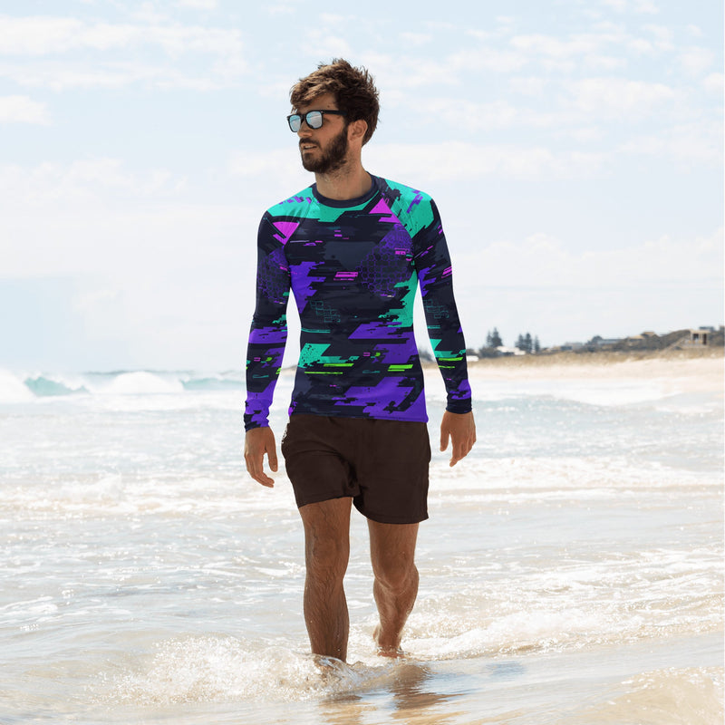 Cyberveil Iridescent Glitch CAMO Mens Long-Sleeve Rash Guard - XS - LS