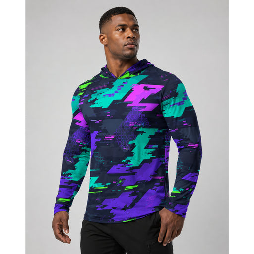 Cyberveil Iridescent Glitch CAMO Mens Sunscreen Sports Hoodie With Thumb Holes - S / White