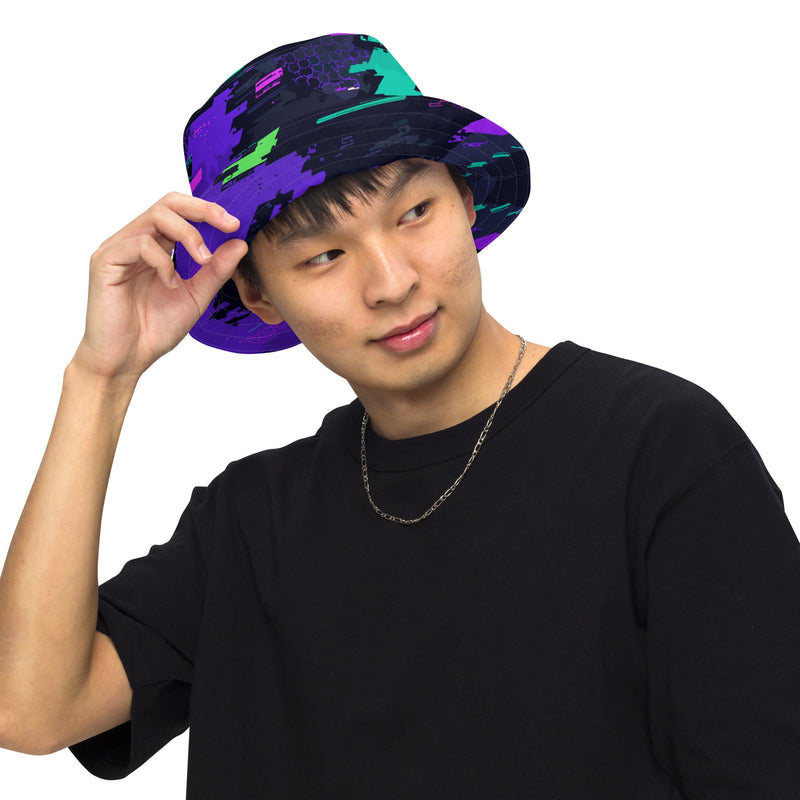 Cyberveil Iridescent Glitch CAMO Reversible Bucket Hat - Head