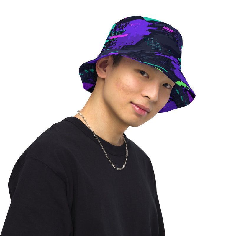 Cyberveil Iridescent Glitch CAMO Reversible Bucket Hat - Head