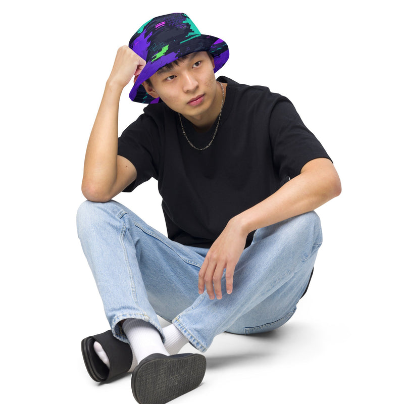 Cyberveil Iridescent Glitch CAMO Reversible Bucket Hat - Head
