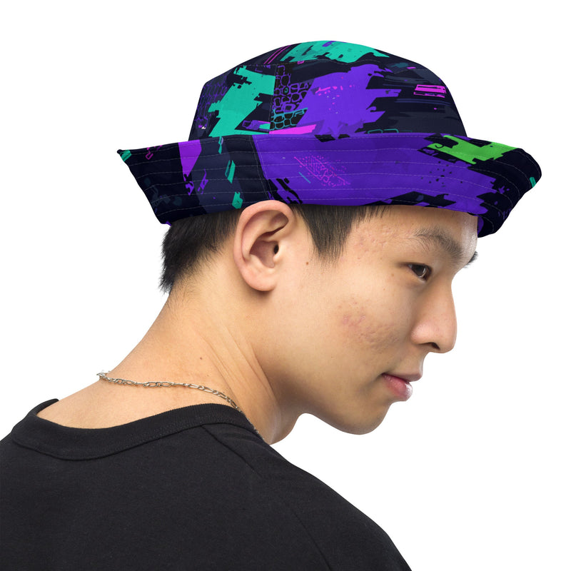 Cyberveil Iridescent Glitch CAMO Reversible Bucket Hat - Head