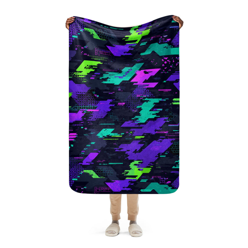 Cyberveil Iridescent Glitch CAMO Sherpa Blanket - 37″×57″