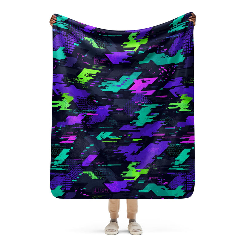 Cyberveil Iridescent Glitch CAMO Sherpa Blanket - 50″×60″