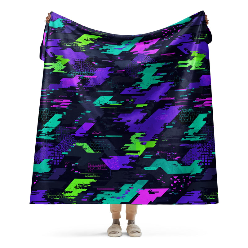 Cyberveil Iridescent Glitch CAMO Sherpa Blanket - 60″×80″