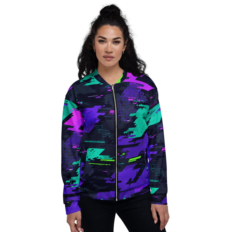 Cyberveil Iridescent Glitch CAMO Unisex Bomber Jacket