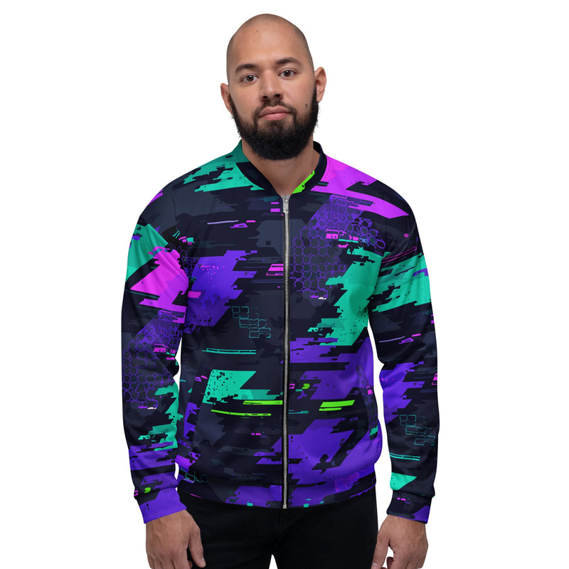 Cyberveil Iridescent Glitch CAMO Unisex Bomber Jacket
