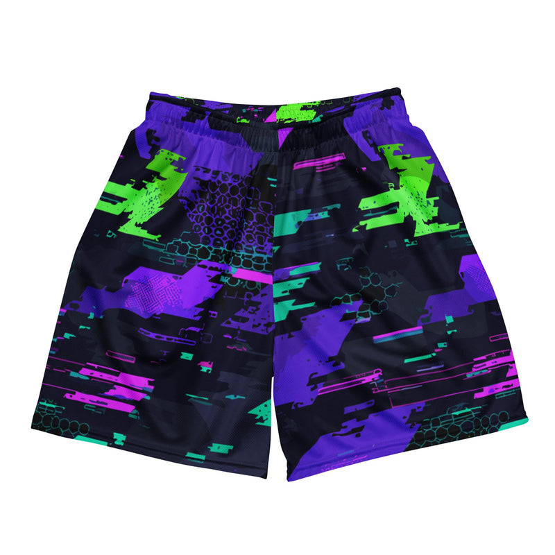 Cyberveil Iridescent Glitch CAMO Unisex Mesh Shorts - 2XS