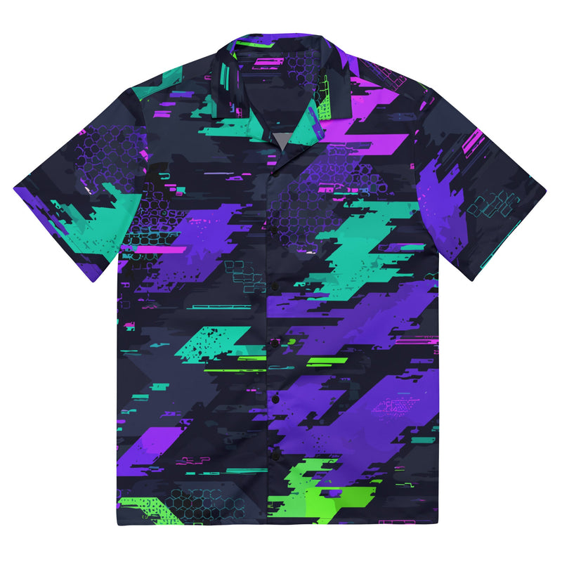 Cyberveil Iridescent Glitch CAMO Unisex Short-Sleeve Button Shirt - 2XS - Button-Up