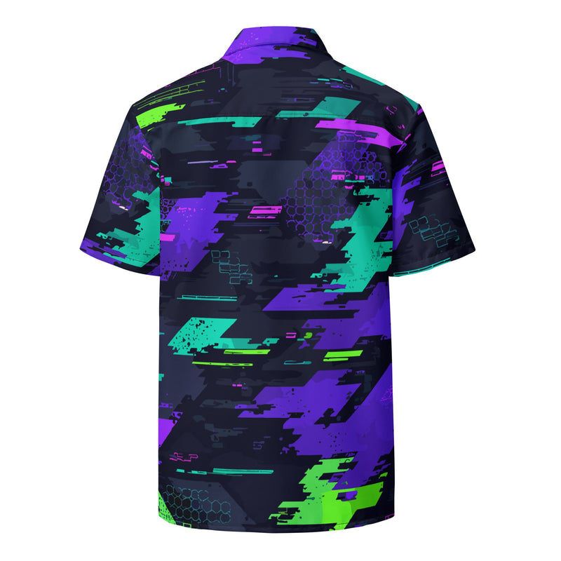 Cyberveil Iridescent Glitch CAMO Unisex Short-Sleeve Button Shirt - Button-Up