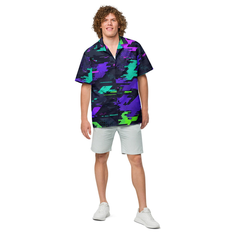 Cyberveil Iridescent Glitch CAMO Unisex Short-Sleeve Button Shirt - Button-Up