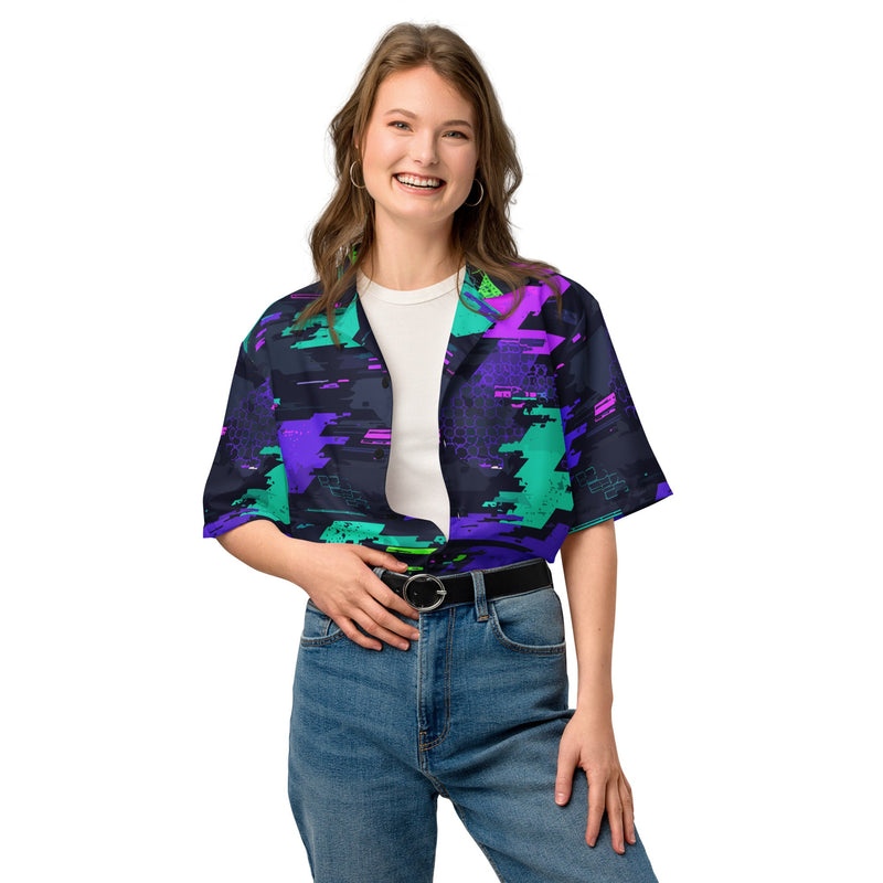 Cyberveil Iridescent Glitch CAMO Unisex Short-Sleeve Button Shirt - Button-Up