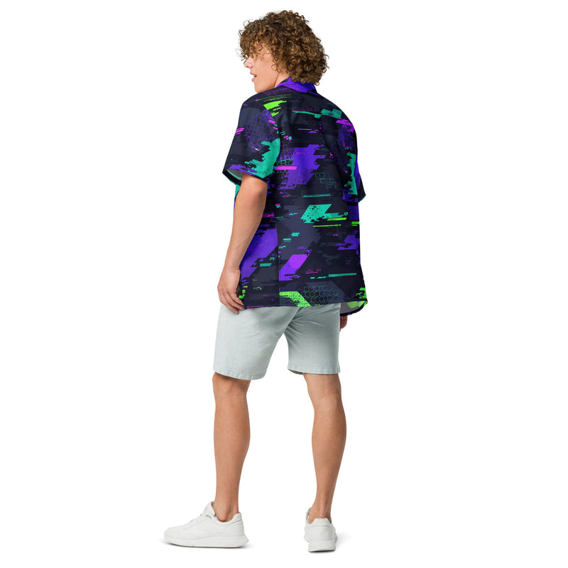Cyberveil Iridescent Glitch CAMO Unisex Short-Sleeve Button Shirt - Button-Up