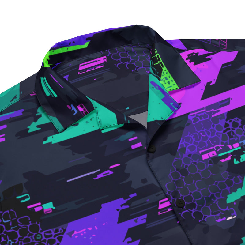 Cyberveil Iridescent Glitch CAMO Unisex Short-Sleeve Button Shirt - Button-Up