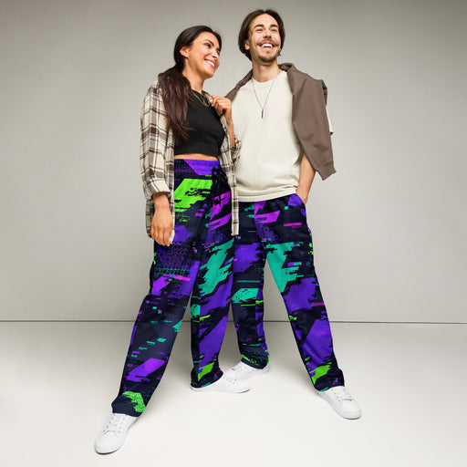 Cyberveil Iridescent Glitch CAMO Unisex Wide-Leg Joggers - 2XS