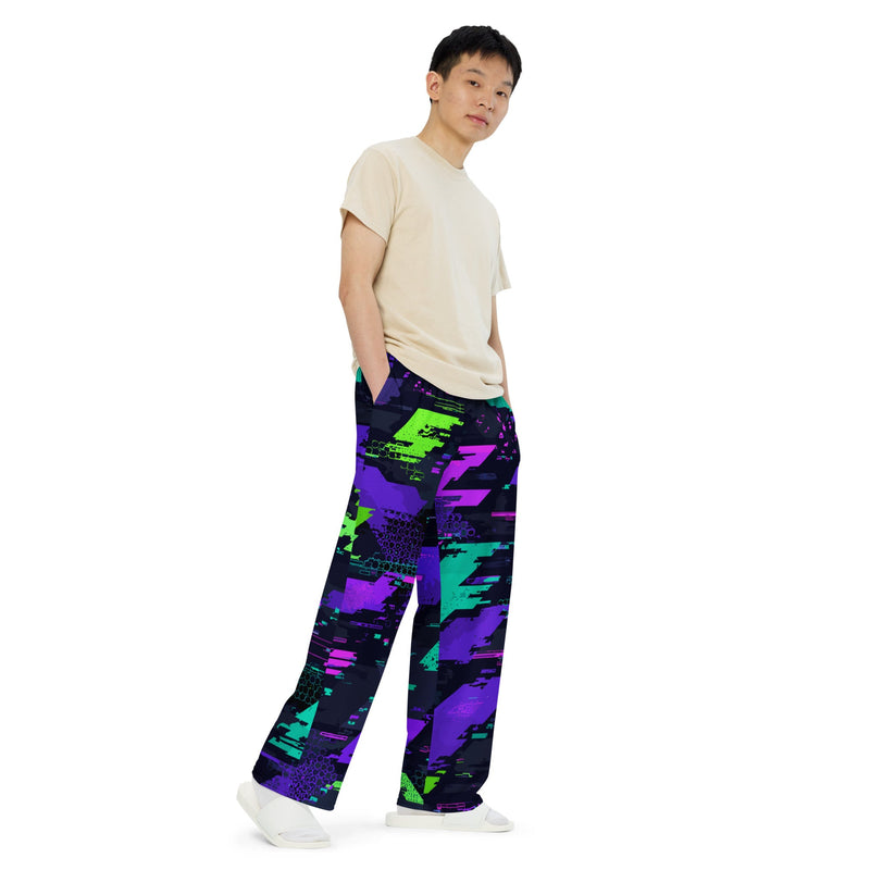 Cyberveil Iridescent Glitch CAMO Unisex Wide-Leg Leisure Pants - Pant