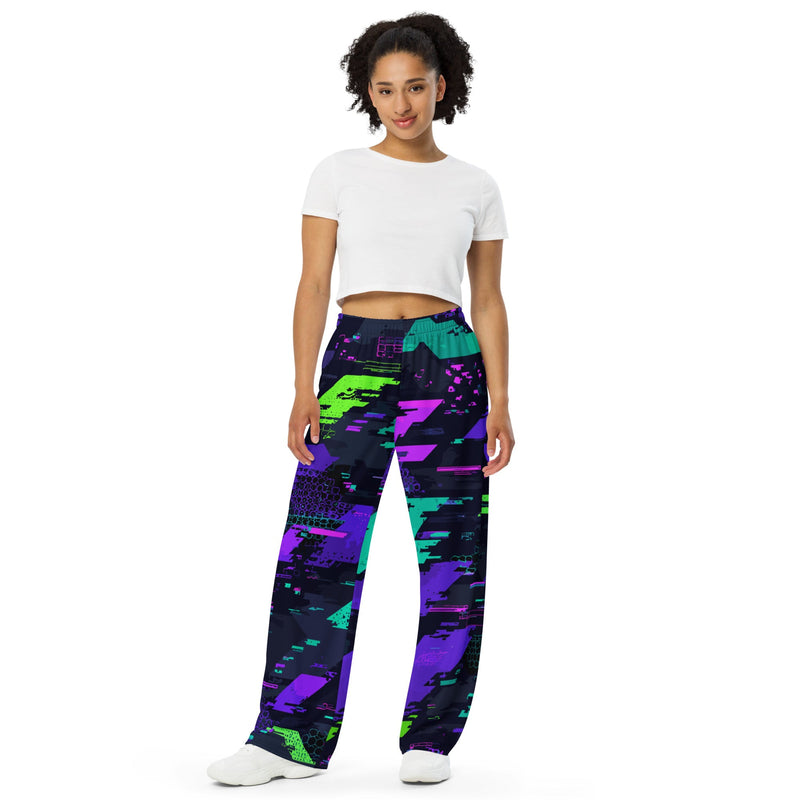 Cyberveil Iridescent Glitch CAMO Unisex Wide-Leg Leisure Pants - Pant