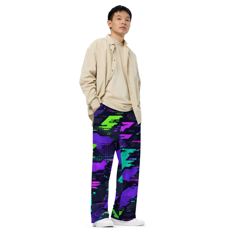 Cyberveil Iridescent Glitch CAMO Unisex Wide-Leg Leisure Pants - Pant