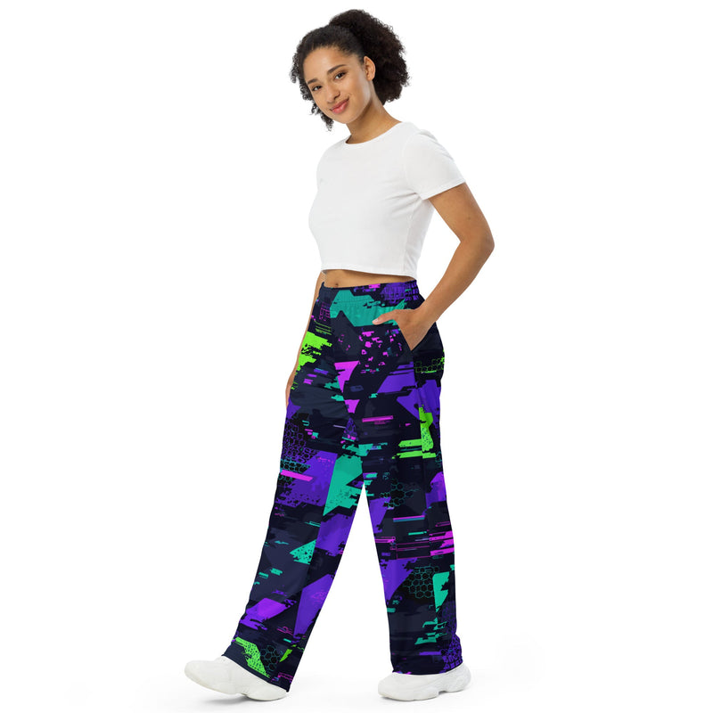 Cyberveil Iridescent Glitch CAMO Unisex Wide-Leg Leisure Pants - Pant