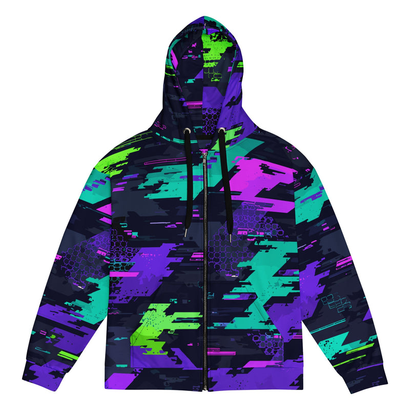 Cyberveil Iridescent Glitch CAMO Unisex Zip Hoodie - 2XS