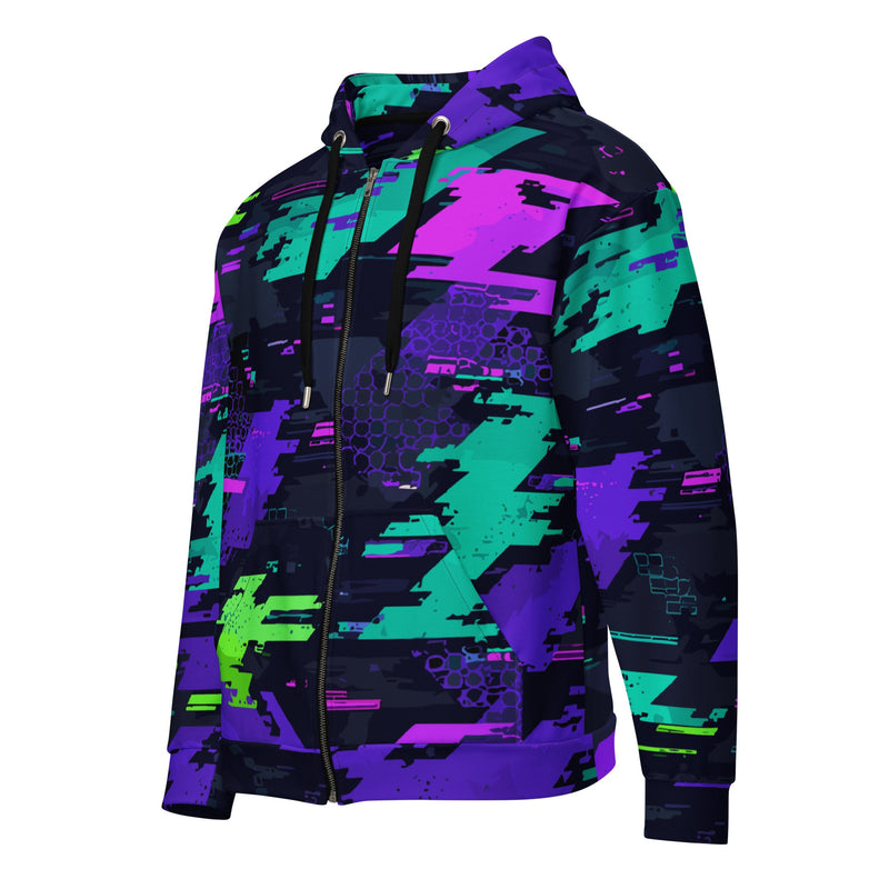 Cyberveil Iridescent Glitch CAMO Unisex Zip Hoodie