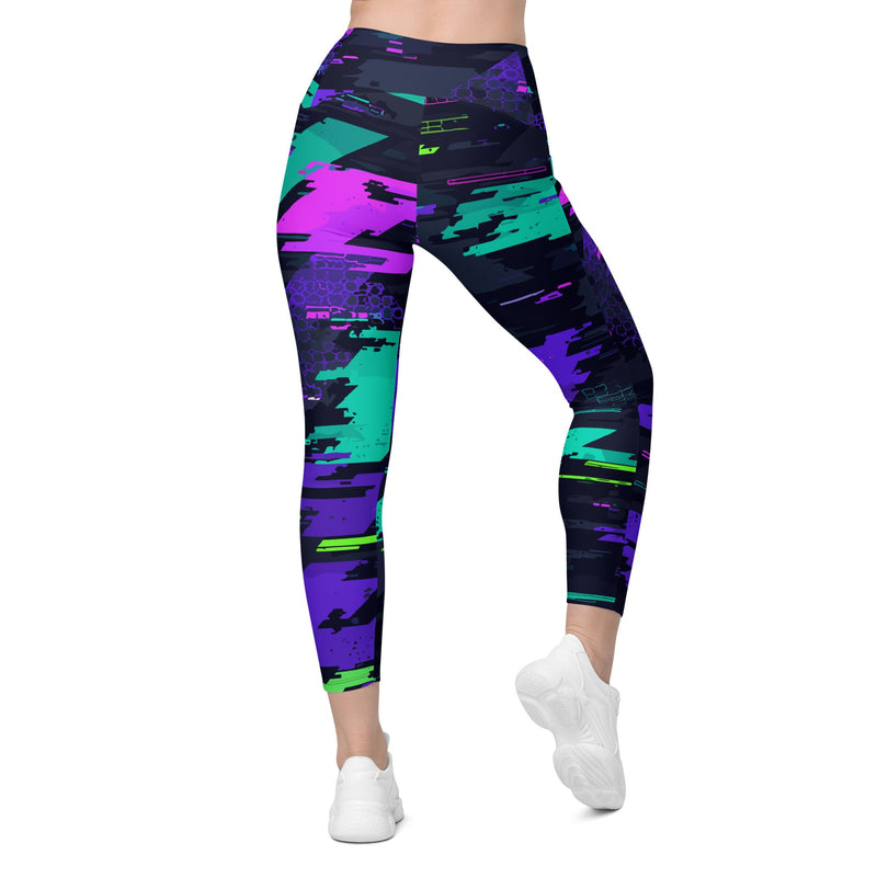 Cyberveil Iridescent Glitch CAMO Womens Leggings with Pockets - Women
