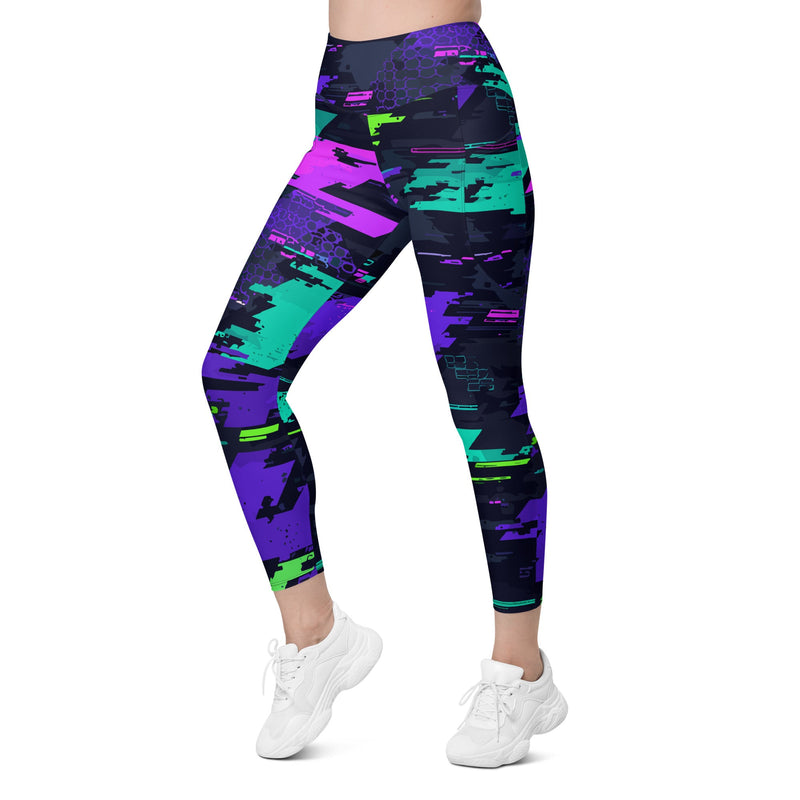 Cyberveil Iridescent Glitch CAMO Womens Leggings with Pockets - Women